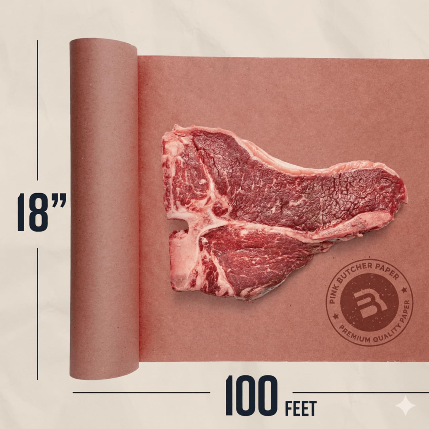 Bryco Goods Pink Butcher Paper Roll - 18 Inch x 100 Feet - Food Grade Peach Paper for Smoking & Grilling Meat, BBQ, Brisket - Unbleached Unwaxed Uncoated