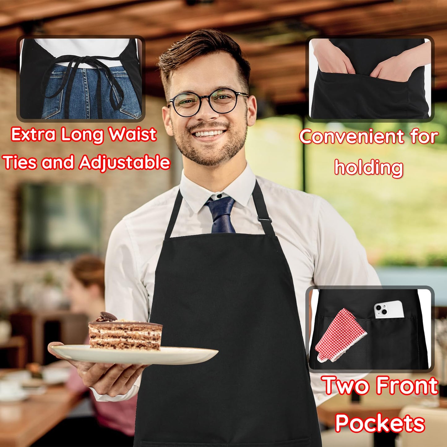4 Packs Chef Apron, Black Waterproof Apron, Adjustable Apron with 2 Pockets for Men Women, Professional Apron for Kitchen Cooking Gardening Painting Baking Restaurant (Black) - Available at All In One Marketplace Canada
