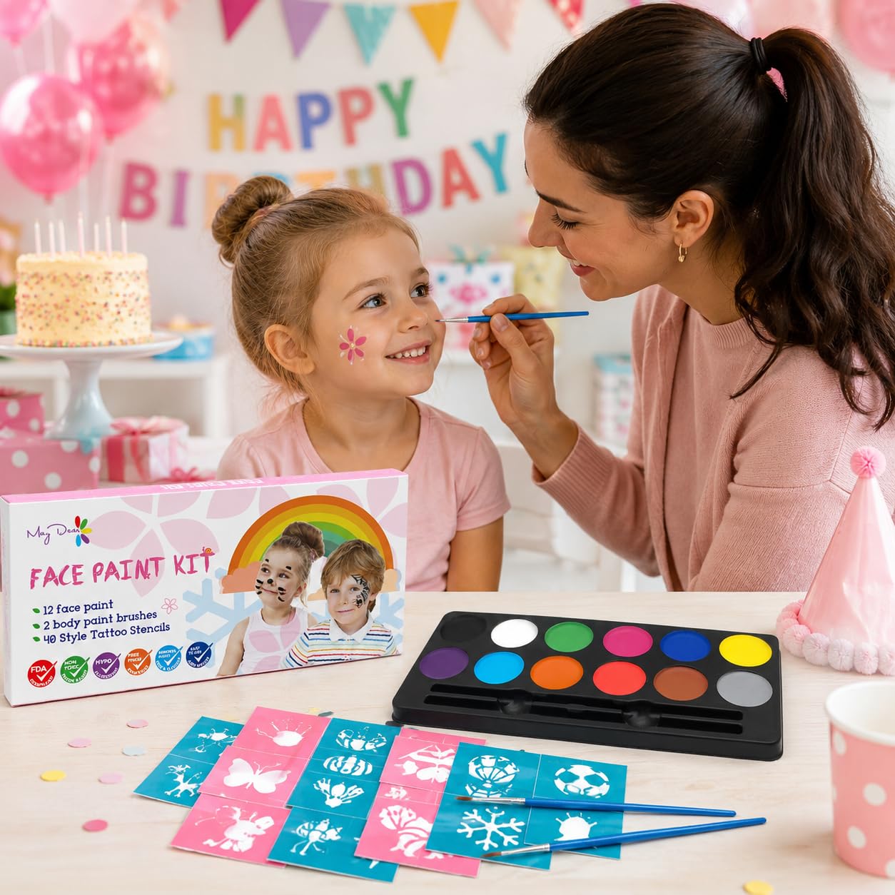 Maydear Face Painting Kit for Kids with 12 Colors Safe and Non-Toxic Large Water Based Face Paint (Matte) - Available at All In One Marketplace Canada