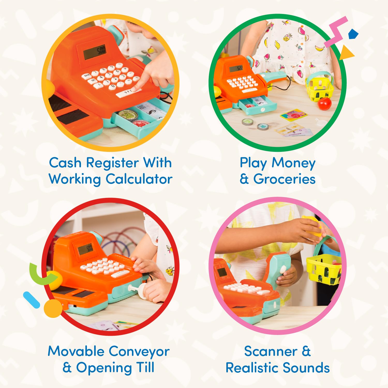 Battat Kids Cash Register with Scanner & Sounds, 26-Piece Set, 26 Pieces Battat