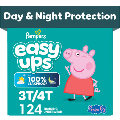 Pampers Easy Ups Girls & Boys Potty Training Pants, Size 5 (3T4T), Peppa Absorbent Training Underwear, Up to 100% Leakproof Day and Night, Hypoallergenic, 1 Pack (Count of 124) Pampers