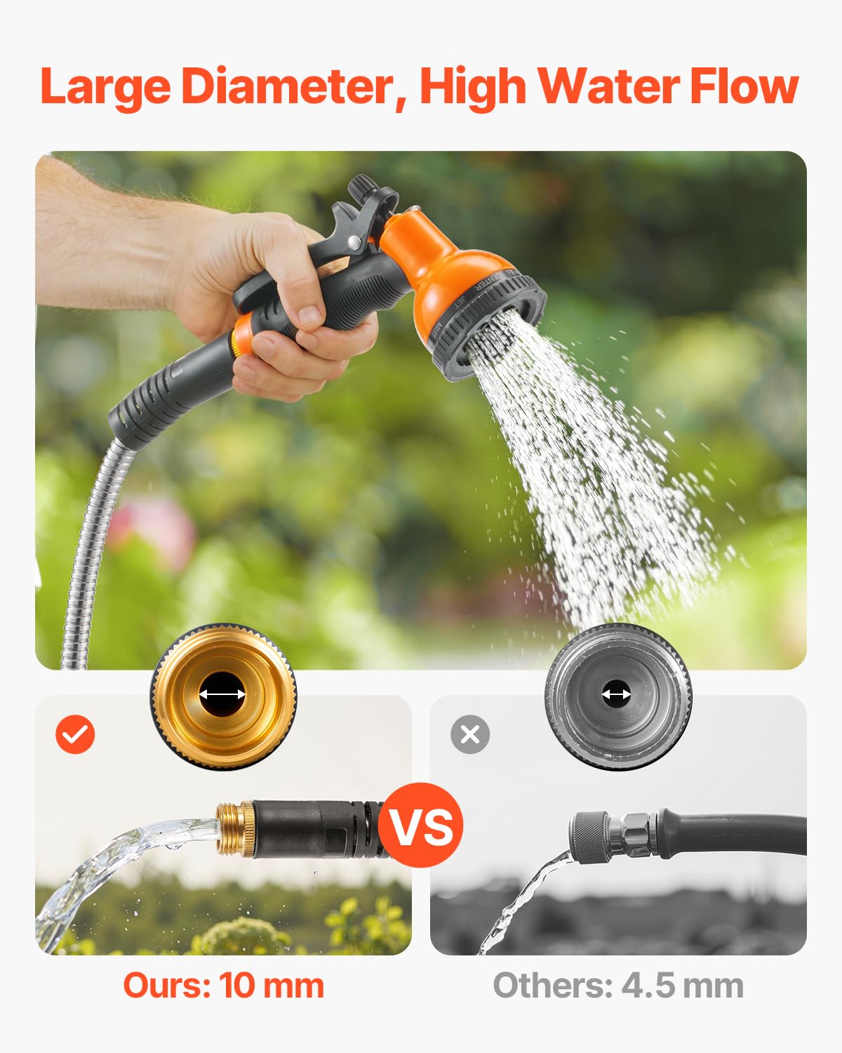 VEVOR Metal Garden Hose 100 ft, Rust Proof Stainless Steel Water Hose, Heavy Duty Backyard Hose with 10 Function Nozzle, No-Kink & Flexible Water Pipe, Lightweight Metal Hose for Yard, Outdoor 🍁 All In One Marketplace Canada