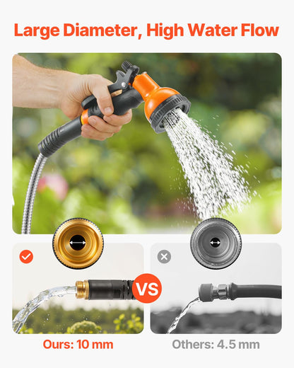 VEVOR Metal Garden Hose 100 ft, Rust Proof Stainless Steel Water Hose, Heavy Duty Backyard Hose with 10 Function Nozzle, No-Kink & Flexible Water Pipe, Lightweight Metal Hose for Yard, Outdoor 🍁 All In One Marketplace Canada