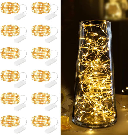 12 Pack LED Fairy Lights Battery Operated String Lights - 7 ft 20 LED Firefly Silver Wire Lights for DIY Wedding Party Bedroom Patio Christmas, Warm White 🍁 All In One Marketplace Canada