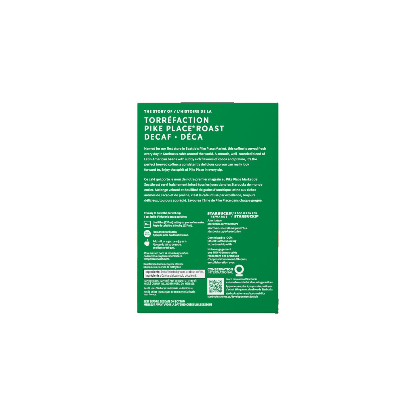 STARBUCKS Pike Place Decaf Roast Medium Roast Ground Coffee K-Cup Pods Box, 288 g - Available at All In One Marketplace Canada
