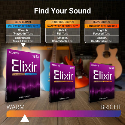 Elixir 80/20 Bronze Acoustic Guitar Strings with Polyweb Coating - Light-Medium 12-56