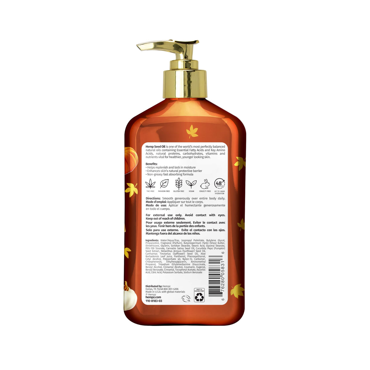 Hempz Spiced Pumpkin Pie Body Moisturizer, Body Lotion, Fall Skin Care for Men & Women, Limted Edition, 17 fl.oz.