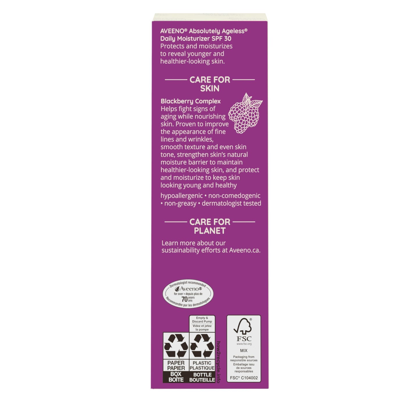 Aveeno Absolutely Ageless Daily Face Moisturizer with SPF 30 Sunscreen – Anti-Aging Wrinkle Cream with Blackberry Complex, Vitamins C & E – Hydrating Facial Moisturizer for Firmer Even Skin Tone 50 mL - Available at All In One Marketplace Canada