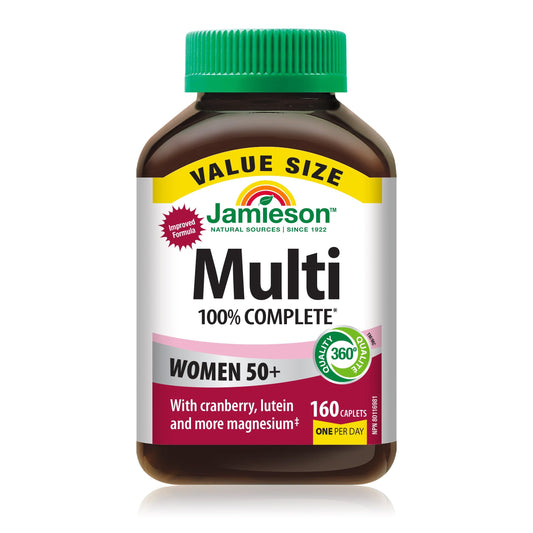 Jamieson 100% Complete Multivitamin For Women 50+ Value Size, 160 Caplets. With Cranberry, Lutein and More Magnesium. Supports Immunity, Energy, Overall Health, Eye Support, Bone Health, One Per Day - Available at All In One Marketplace Canada