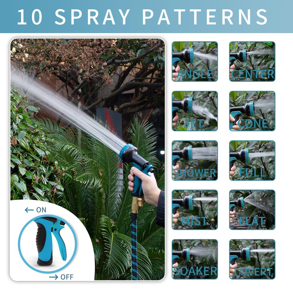 100ft Garden Hose with 10 Function Spray Nozzle, Expandable Garden Hose, 3/4" Easy Removal Solid Brass Connector, Flexible Water Hose, Extra Durable Material, Black&Blue by Luft - Available at All In One Marketplace Canada