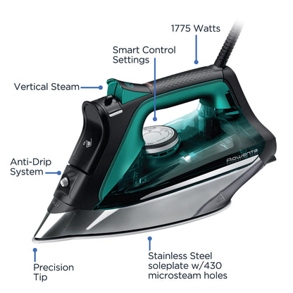 Rowenta Pro Master Stainless Steel Soleplate Steam Iron for Clothes, 1775 Watts, 210 g/min, 400 Microsteam Holes, Anti-Drip, Auto Shutoff, Powerful Steam, DW8360, Black & Blue 🍁 All In One Marketplace Canada Rowenta