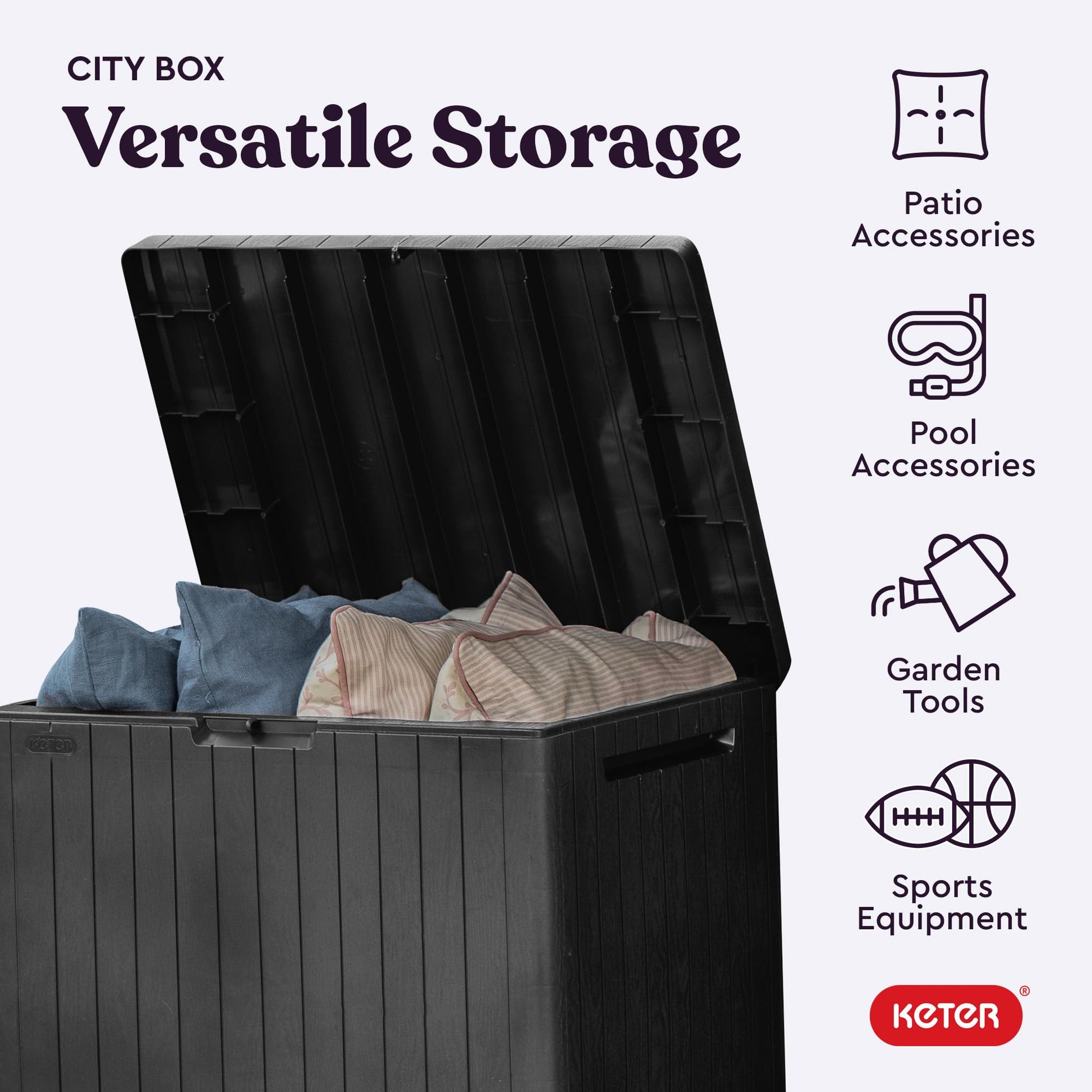 Keter City 30 Gal Outdoor Storage Box and Patio Side Table Keter