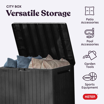 Keter City 30 Gal Outdoor Storage Box and Patio Side Table Keter