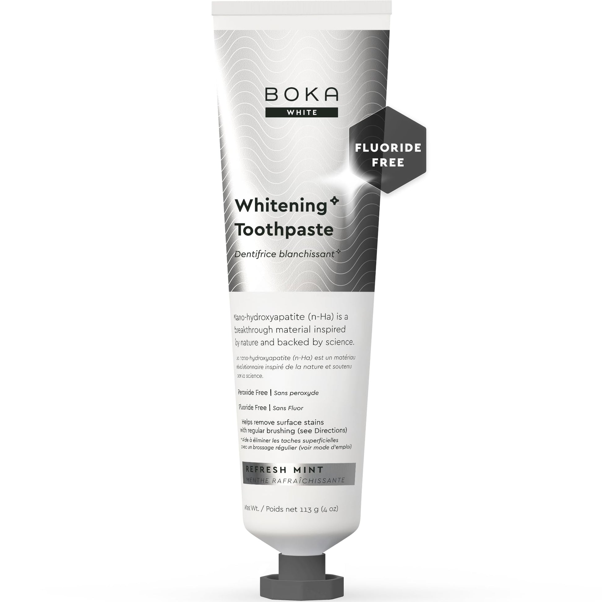 Boka Fluoride Free Toothpaste, Nano Hydroxyapatite Toothpaste, Appropriate for Sensitive Teeth, for Adult, Kids Oral Care - Whitening * Refresh Mint, 4 Fl Oz (113g) 1Pk