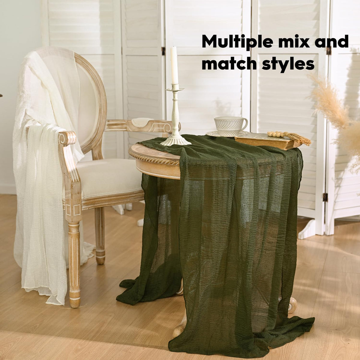 Artoid Mode Boho Cheesecloth Gauze Olive Green Wedding Table Runner, 300 cm Seasonal Fabric Kitchen Dining Holiday Table Decor for Home Party Indoor 🍁 All In One Marketplace Canada