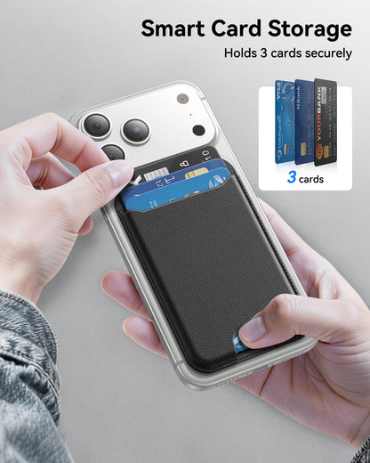 TWZKG for MagSafe Wallet, 3 Card Holder, Magnetic Phone Wallet for iPhone 17/16/15/14/13/12 Series,RFID Blocking Vegan Leather, Black