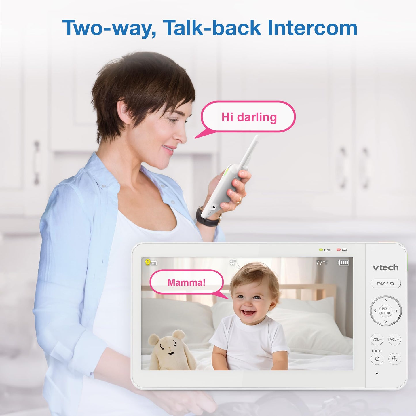VTech Advanced HQ Max 7" Digital Video Baby Monitor with Pan-Tilt-Zoom, Night Light, Long Range, 2-WayTalk, Display, and Lullabies, No WiFi, White VTech