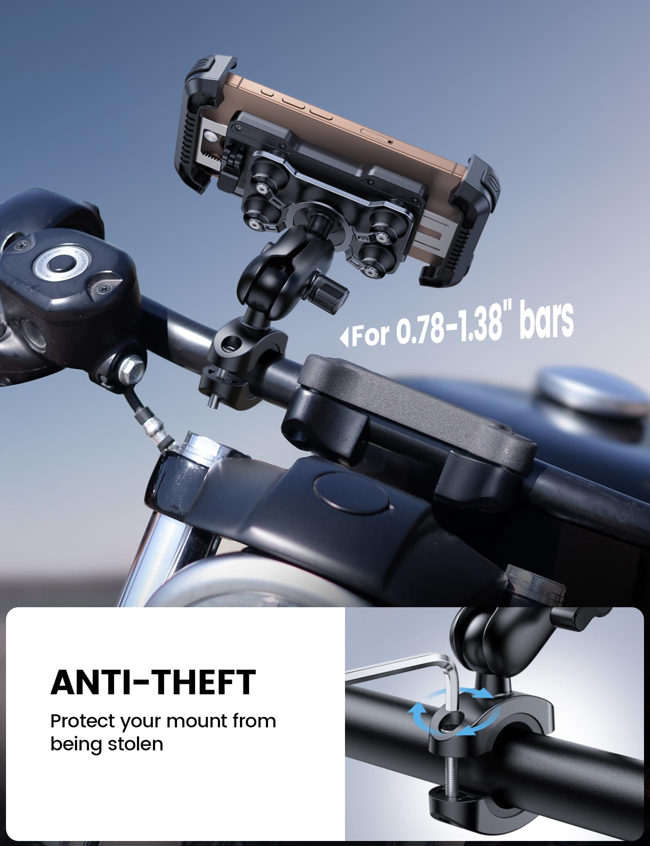 Lamicall Motorcycle Phone Mount Holder - [Dual Vibration Dampener] [720° Adjustment Arm] Motorcycle Cell Phone Holder, Bike Handlebar Phone Mount for iPhone 17 Pro/Air/16/15/14 Pro Max, 4.7-6.7" Phone - Available at All In One Marketplace Canada