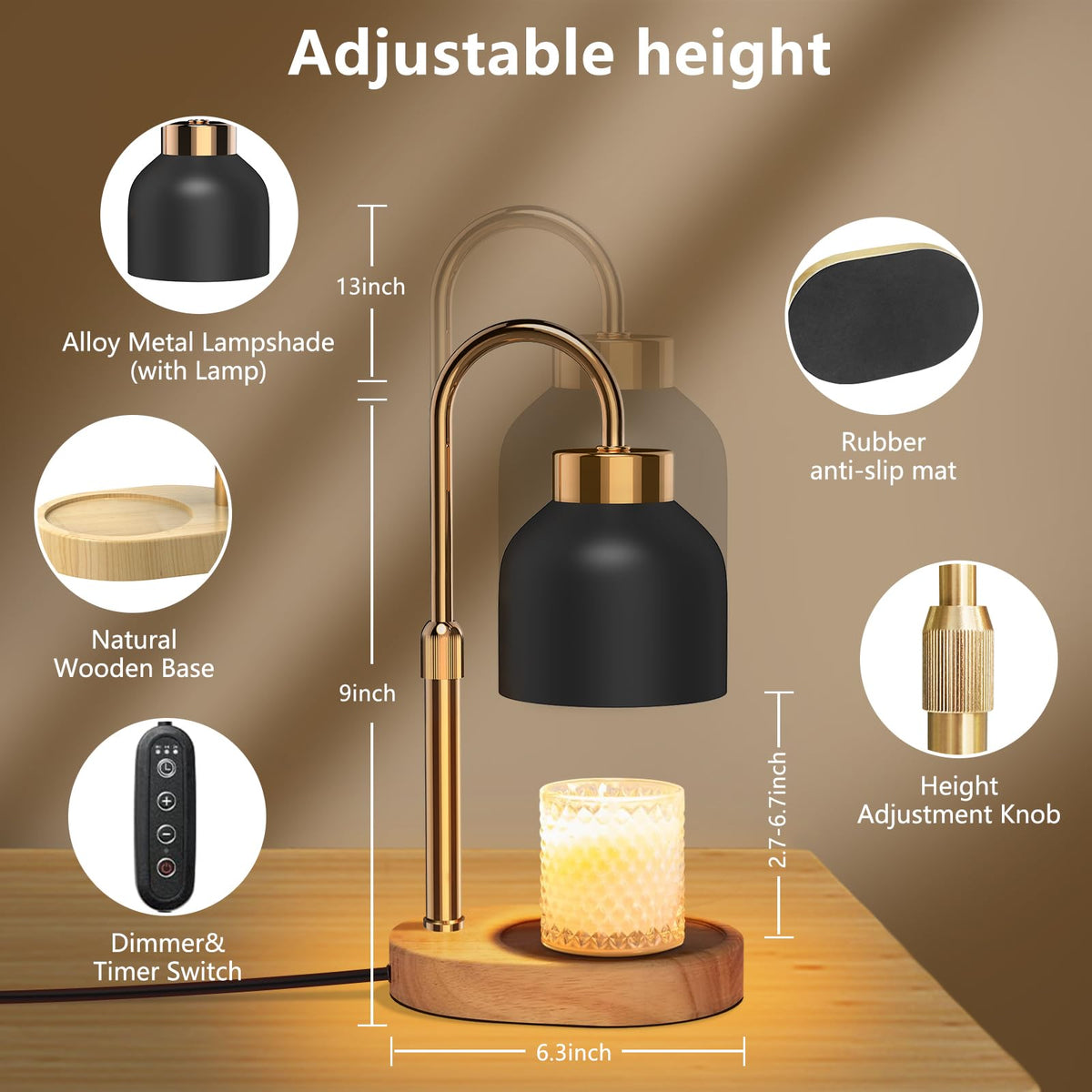 WUEAOA Candle Warmer Lamp with Timer & Dimmer, Height Adjustable 🍁 All In One Marketplace Canada
