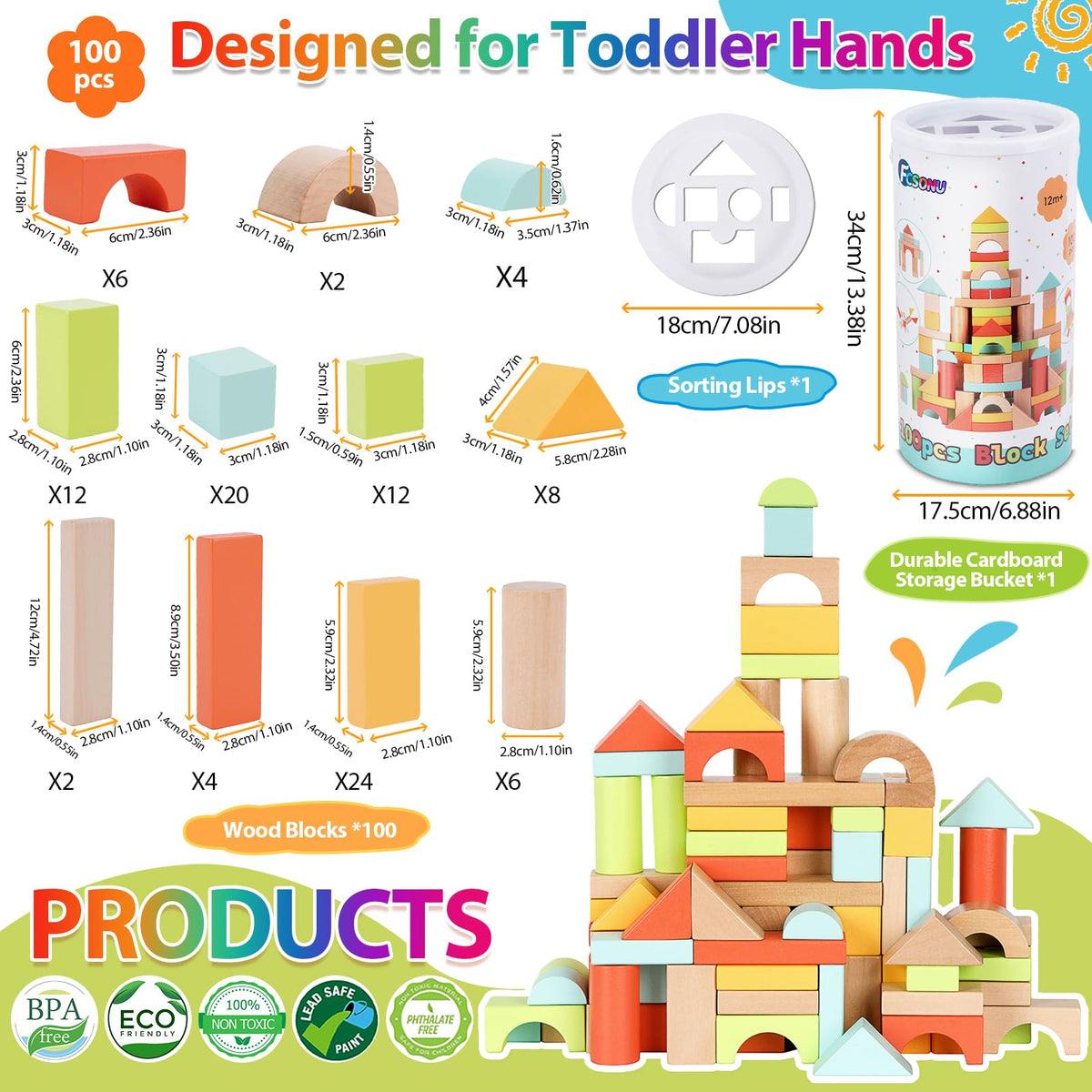 FCSONU Wooden Building Blocks for Toddlers Toys 1-3, Stacking Wooden Blocks 🍁 All In One Marketplace Canada