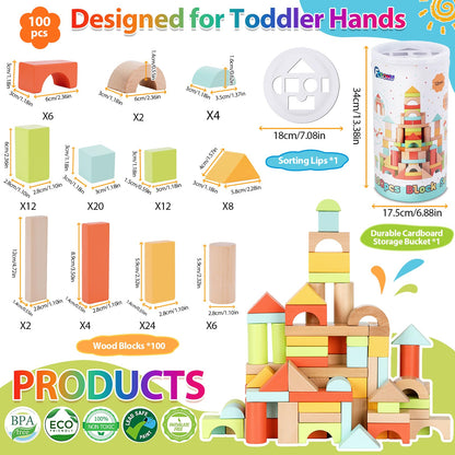 FCSONU Wooden Building Blocks for Toddlers Toys 1-3, Stacking Wooden Blocks 🍁 All In One Marketplace Canada