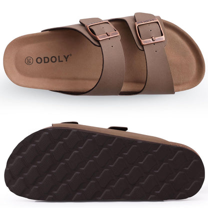 ODOLY Women Cork Footbed Slide Sandal, Arch Support Summer Outdoor Sandals with Adjustable Buckle for Women and Men, Brown 39 (8-8.5 Women/6.5-7 Men)