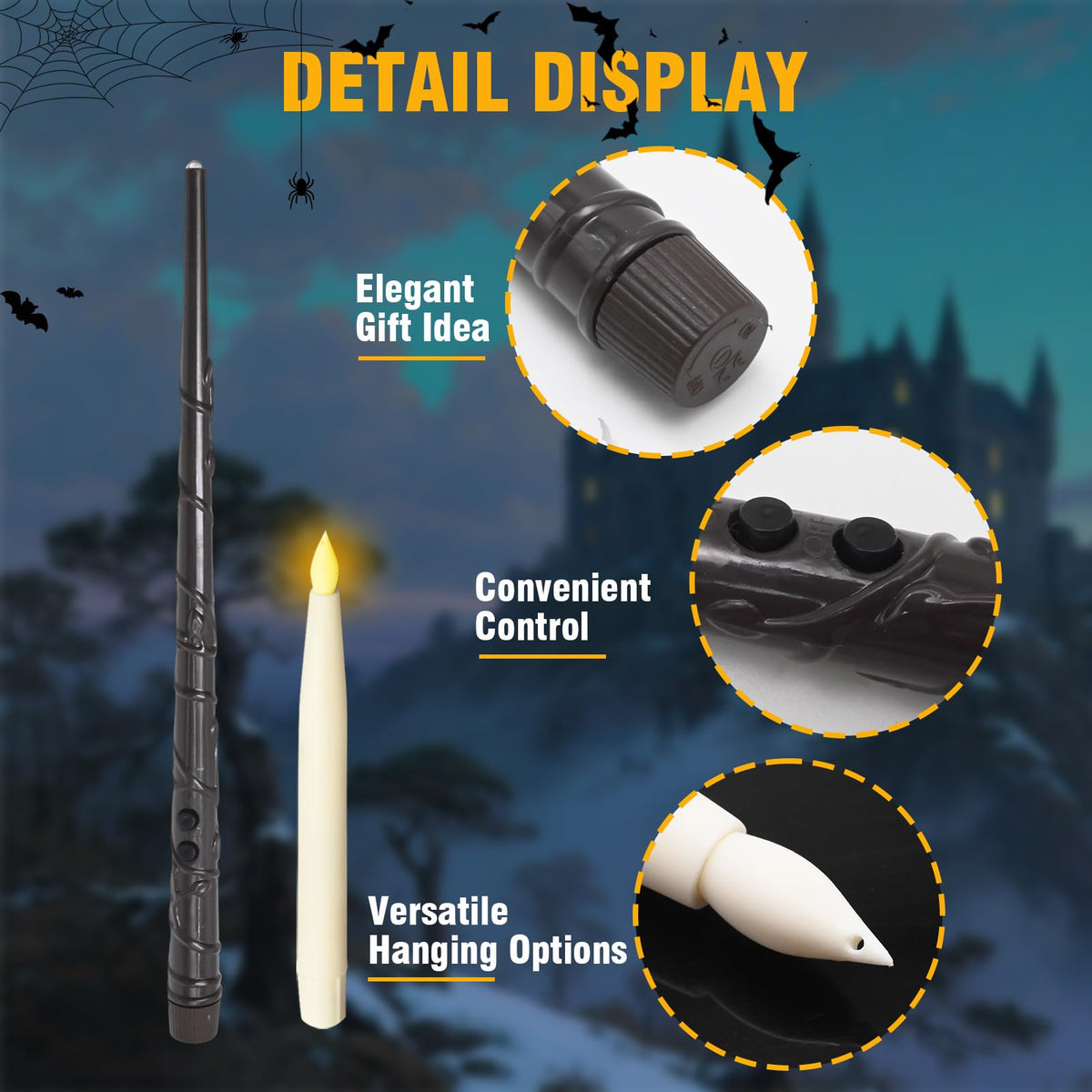 Anxingo 12 Pcs Flameless Floating LED Candles with Wand, Flickering Battery Operated Wizard Hanging Decorative Lighting with Remote Timer for Parties Halloween Christmas 🍁 All In One Marketplace Canada