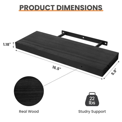 upsimples 16.5" L Black Wooden Floating Shelves with Invisible Brackets, Wall Mounted Modern Wood Shelves Set of 3, for Bathroom Bedroom - Available at All In One Marketplace Canada