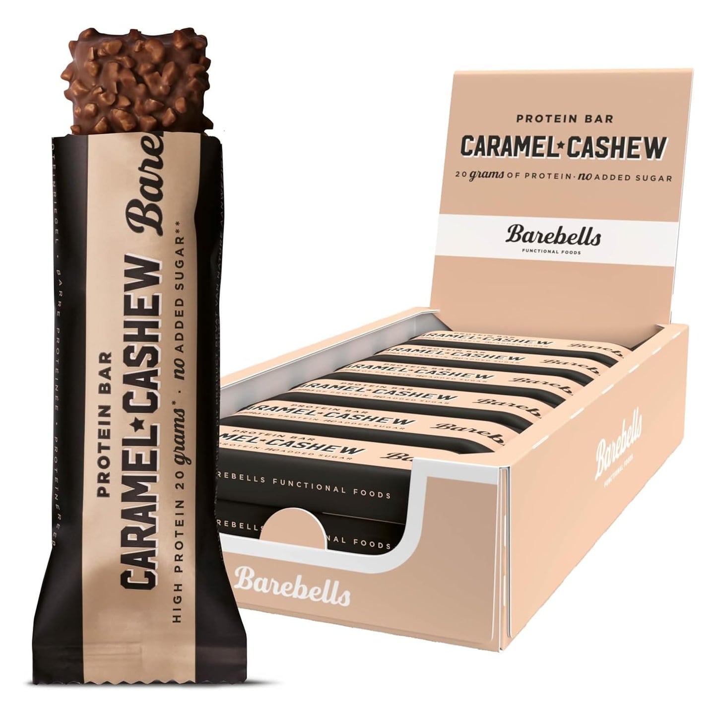 Barebells Caramel Cashew Protein Bars - 12 Pack, 1.9oz Each, 20g Protein per Bar, 1g Sugar
