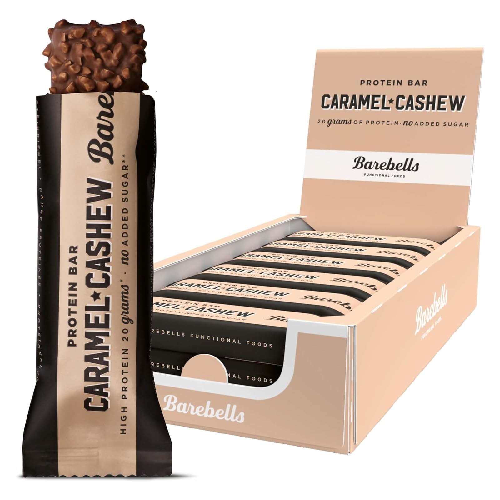 Barebells Caramel Cashew Protein Bars - 12 Pack, 1.9oz Each, 20g Protein per Bar, 1g Sugar