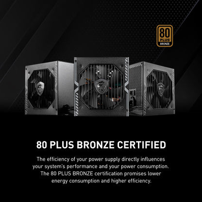 MSI MAG A650BN, Non-Modular Compact 650W Power Supply, 80+ Bronze, Low-Noise Fan, Active PFC Design, 5 Year Warranty
