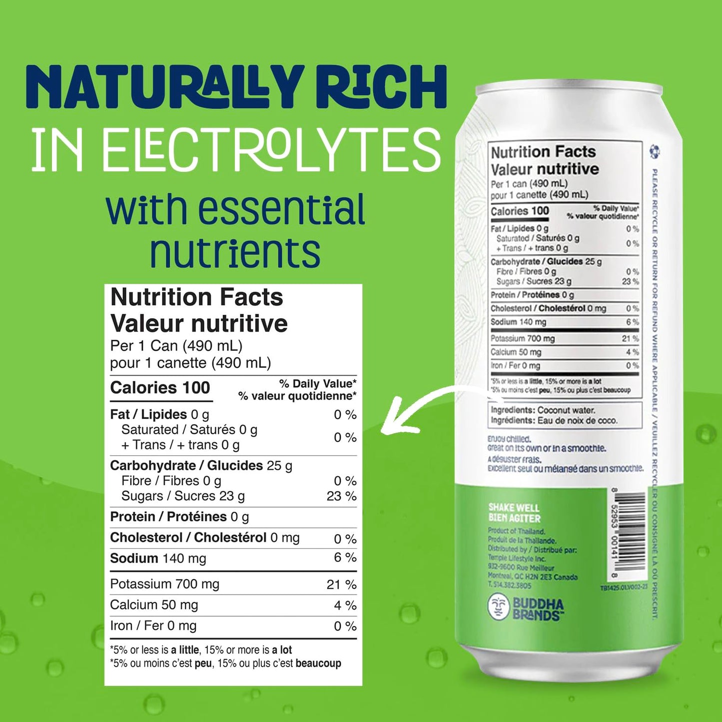 Thirsty Buddha Coconut Water – Natural Electrolytes & Nutrients, No Added Sugar, 12-Pack (12 × 490ml Cans)