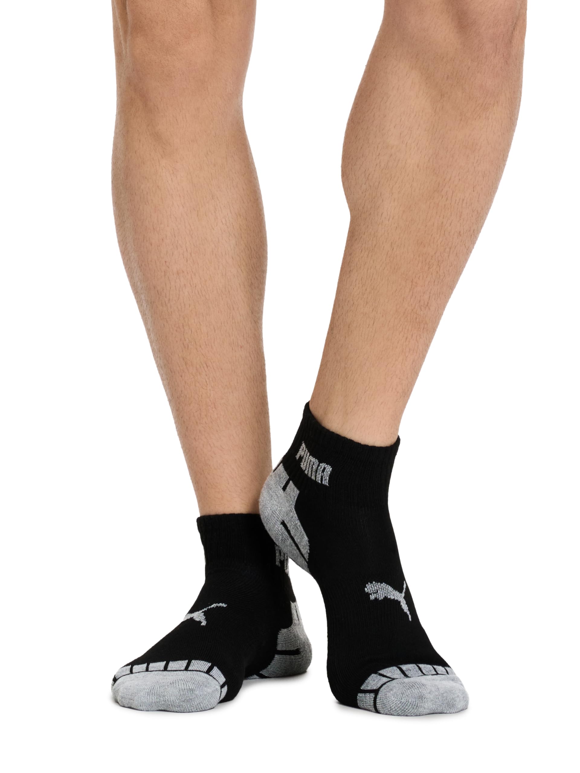 PUMA Men's 8 Pack Athletic Cushioned Quarter Crew Socks, Black/Grey, 10-13 PUMA