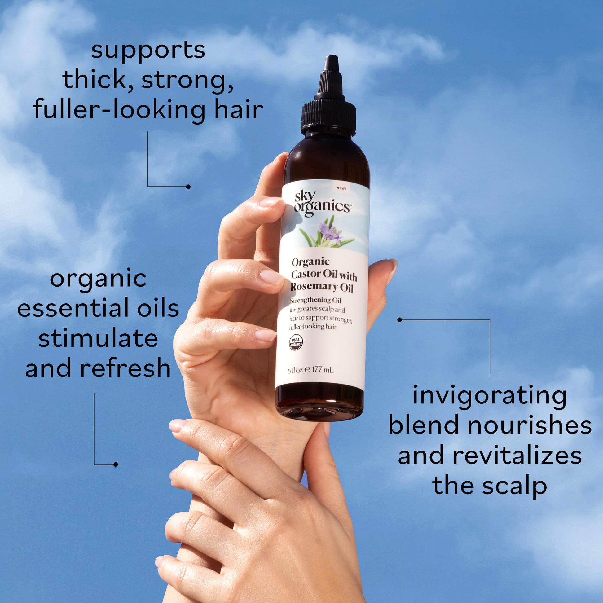 Sky Organics USDA Organic Castor Oil and Rosemary Oil, Strengthening Hair Oil Blend, Pure & Potent, Hexane-Free, Invigorates Scalp, Supports Fuller-Looking Hair, 6 fl oz - Available at All In One Marketplace Canada