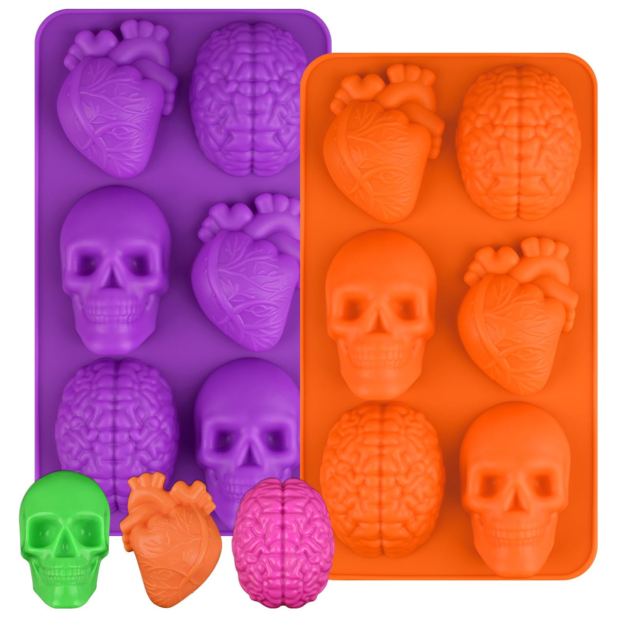 Sakolla Skull Brain and Heart Silicone Mold, 2 Pack Halloween Baking Molds for Make Human Organs shape Cake, Chocolate, Gelatin, Jelly, Soap and Resin 🍁 All In One Marketplace Canada