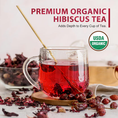 Soeos Organic Hibiscus Tea, 1lb (16oz) Whole Dried Hibiscus Flowers, Caffeine-Free Herbal Tea with Bold Tart Flavor, Perfect for Iced Tea, Hot Infusions & Floral Blends.