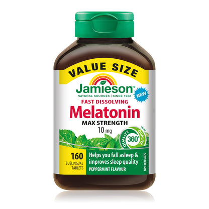 Jamieson Melatonin 10 mg Max Strength, Peppermint Flavour Fast Dissolving Tablets, 160 Count 🍁 All In One Marketplace Canada