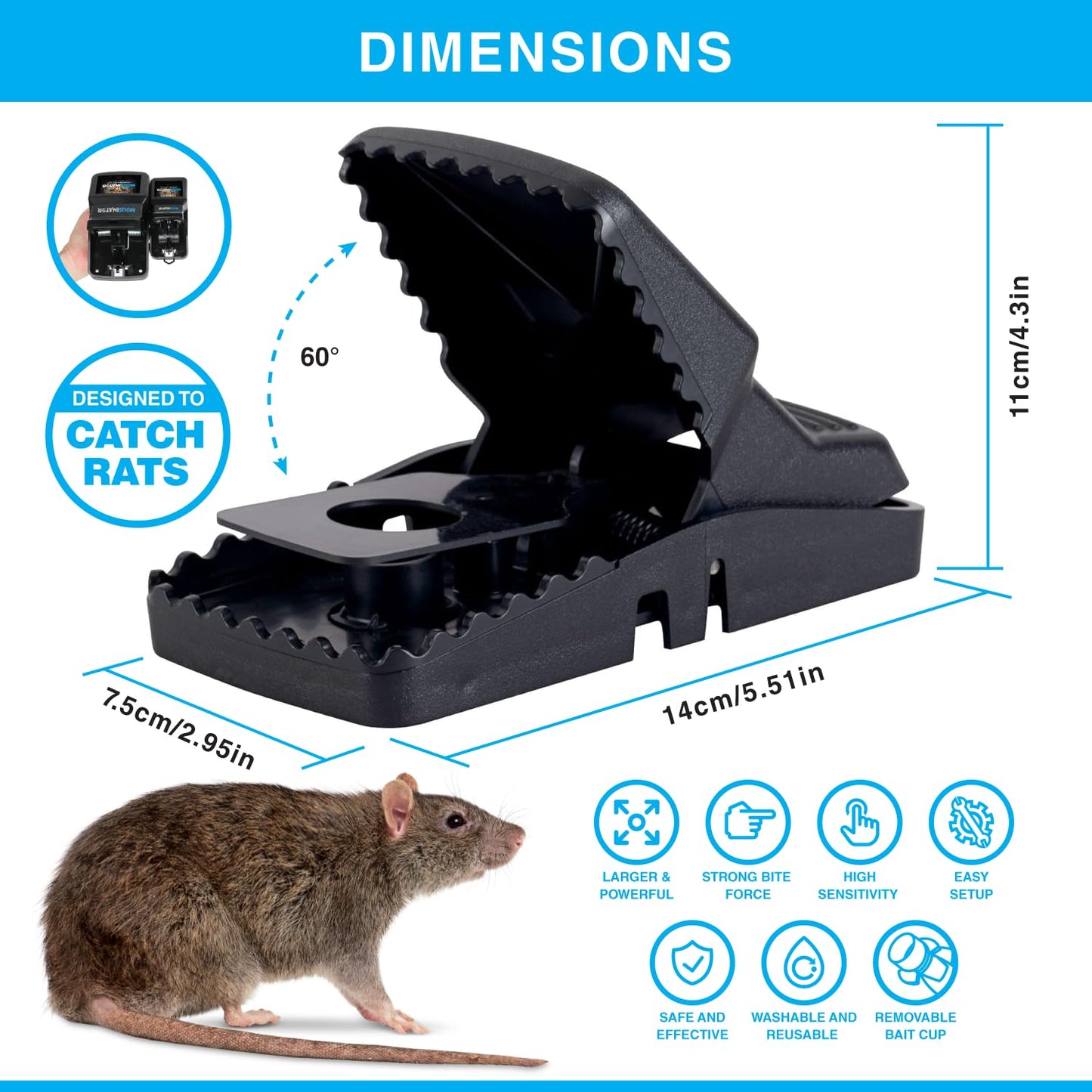 MOUSINATOR Rat Trap | 6-Pack | Large Rat Snap Traps for Indoor and Outdoor Use | Easy to Set | Safe and Reusable Design | Easy to Clean | Effective Powerful Large Mouse Trap that Works Instantly - Available at All In One Marketplace Canada