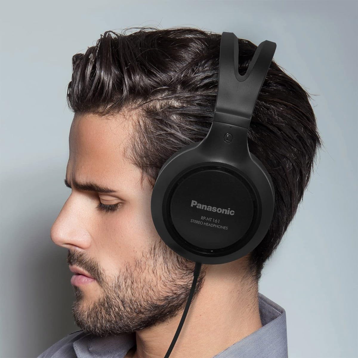 Panasonic Full-Size Over-Ear Wired Long-Cord Headphones - 4.1x 7.2X 7.6, Black (RP-HT161-K)