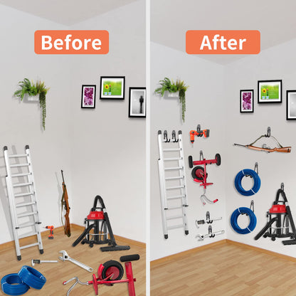 Garage Hooks Heavy Duty Utility Steel with Anti-Slip Coating Wall Mount Storage Organizer for Hanging Power and Garden Tools, Ladders, Hose, Bikes, Ropes, Bulk Items, and More (12 Pack Orange) - Available at All In One Marketplace Canada