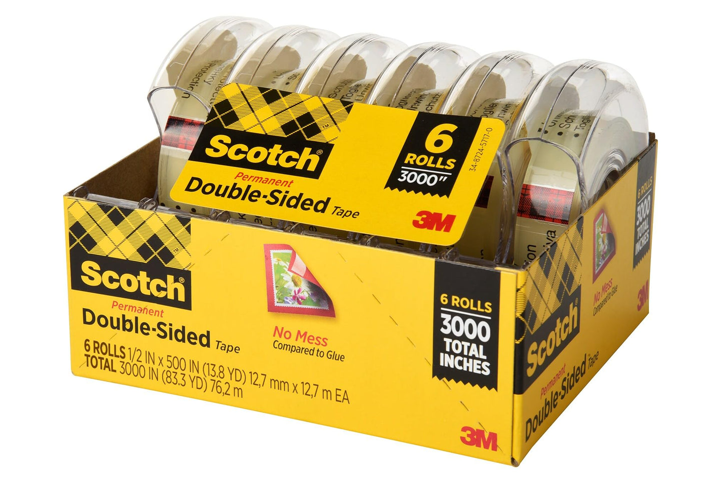 Scotch Double Sided Tape, 1/2 x 500 Inches, 6 Dispensers/Pack (6137H-2PC-MP) Scotch