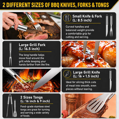 34Pcs BBQ Grill Accessories Tools Set, 16 Inches Stainless Steel Grilling Tools with Carry Bag, Thermometer, Grill Mats for Camping/Backyard Barbecue, Grill Tools Set for Men Women - Available at All In One Marketplace Canada
