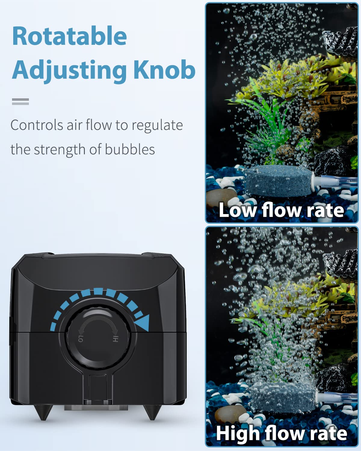 Pawfly Adjustable Aquarium Air Pump 4-LPM 2 Outlets with Oxygen Accessories for 20-100 Gallon Fish Tank Pond - Available at All In One Marketplace Canada