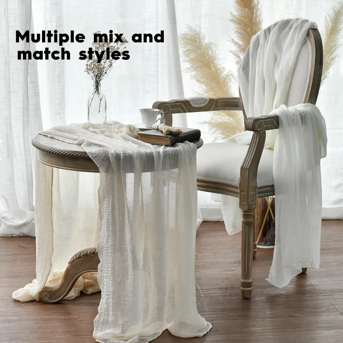 Artoid Mode Boho Milk White Gauze Wedding Table Runner, 300 cm Seasonal Fabric Kitchen Dining Holiday Table Decor for Home Party Indoor 🍁 All In One Marketplace Canada