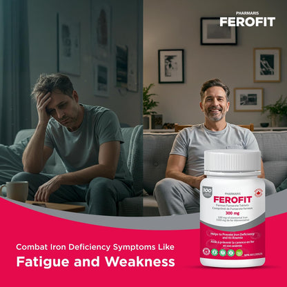 Pharmaris Ferofit - Ferrous Fumarate 300mg (100mg Elemental Iron), Prevents Anemia Due to Deficiency, Iron Supplements for Women & Men, 100 Tablets - Available at All In One Marketplace Canada
