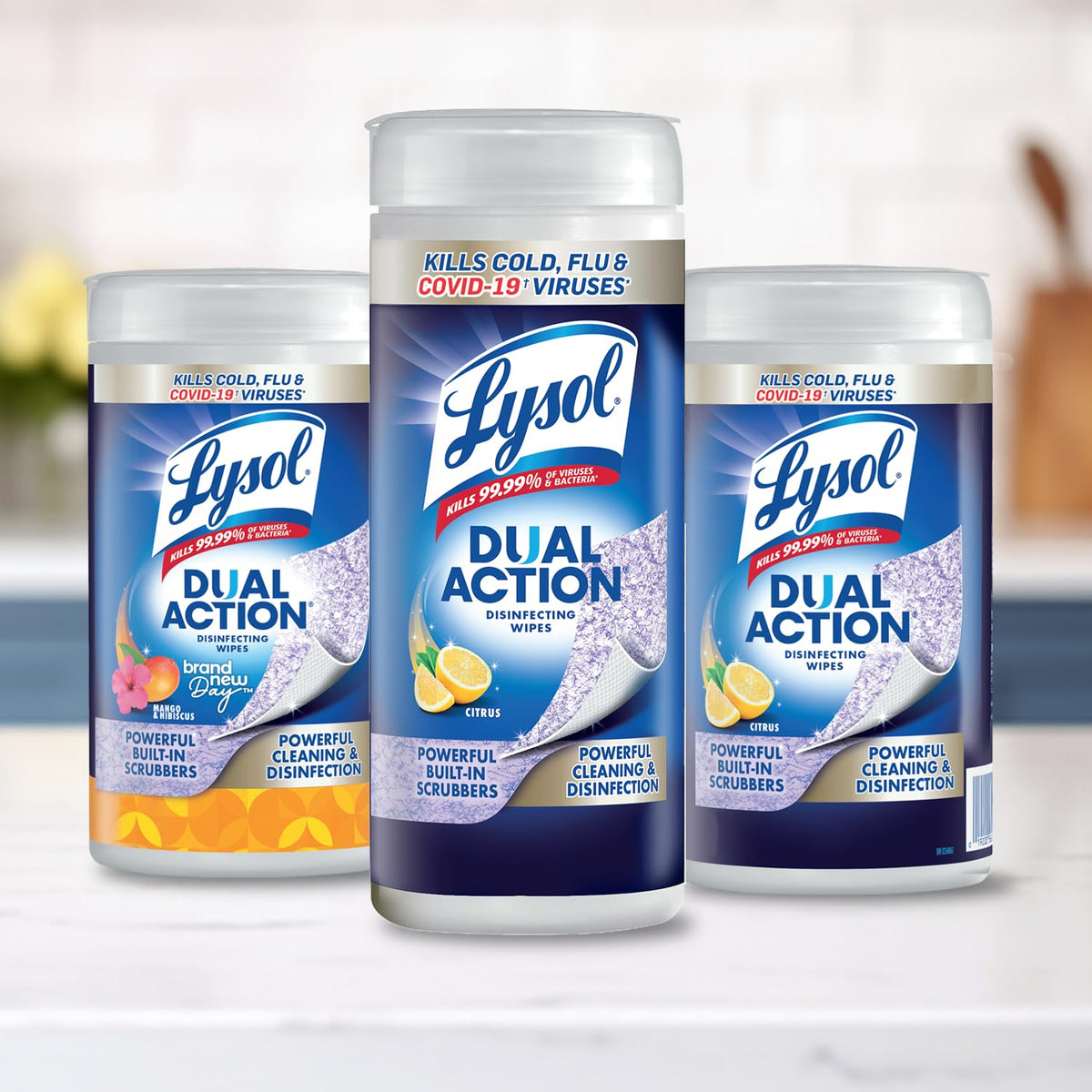 Lysol Dual Action Disinfecting Wipes, Scrubbing & Soft Texture, 12 X 35 ct