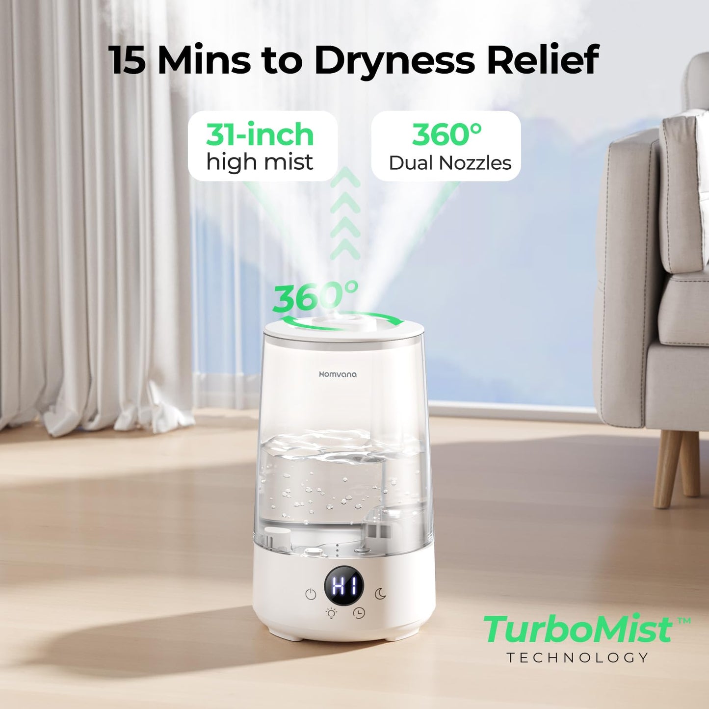 Homvana 3.6L Top-Fill Humidifiers for Bedroom Home, 360° Cool Mist, 16dB 🍁 All In One Marketplace Canada