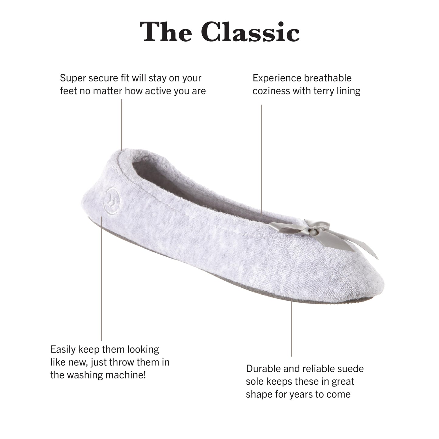 isotoner Women's 2 Pack Ballerina Slipper Quilted and Solid Ballet Flat, Periwinkle Quilted, Ash Solid, 8-9 isotoner