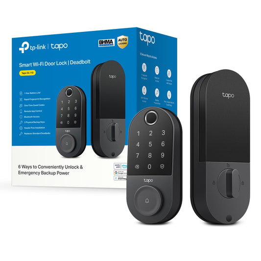 Tapo Smart Door Lock, Deadbolt | Keyless Entry, Fingerprint Recognition, Touchscreen Keypad & in-App Monitoring with Scheduled Access | 1-Year Rechargeable Battery | BHMA Grade 2 | Tapo DL110 - Available at All In One Marketplace Canada