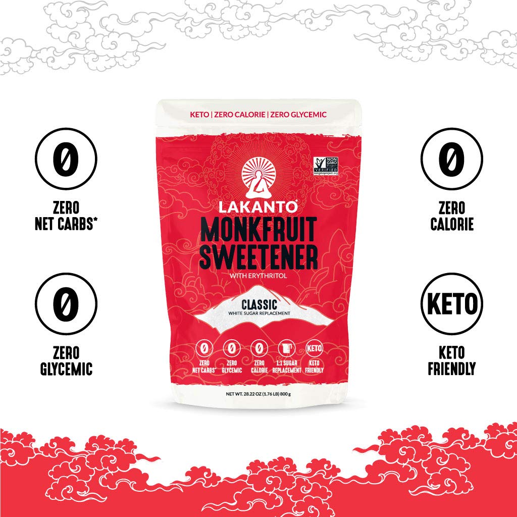 Lakanto Monkfruit & Erythritol Sweetener - 1-to-1 Sugar Replacement, Zero Calories, Keto & Diabetic Friendly (3 lb / 1.36 kg)